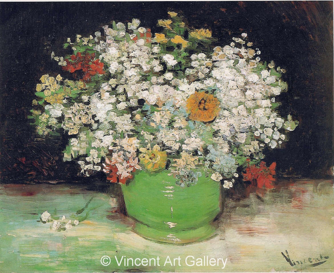 JH1142, Vase with Zinnias and Other Flowers